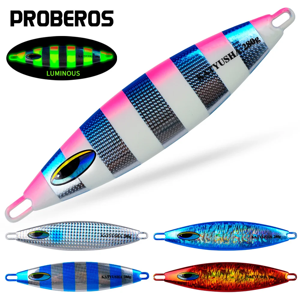 PROBEROS 5pcs 180g 230g 280g Luminous Metal Jig Swimbait Fishing Lures Artificial Hard Baits Saltwater Pesca Bass Trout Fishing