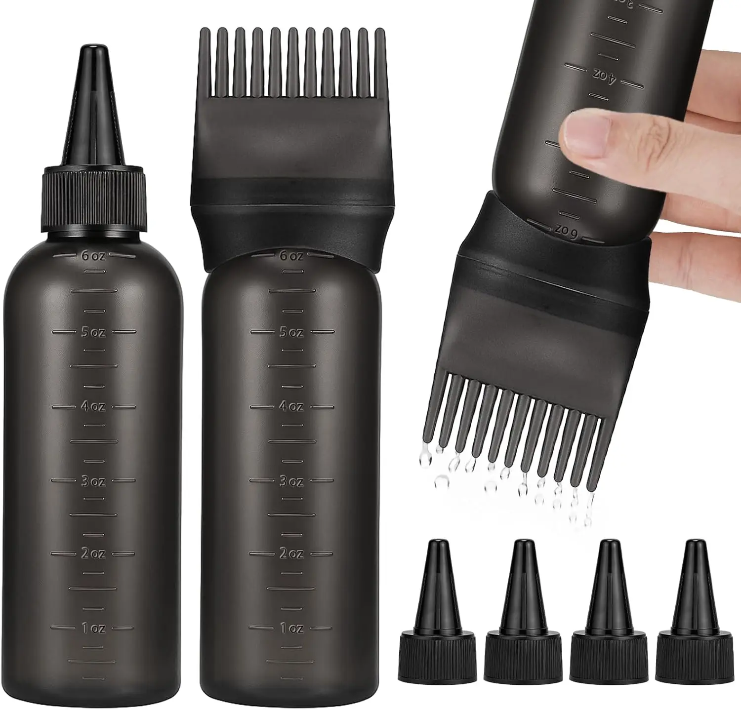 

Hair Oil Applicator Bottles Dye Brush for Scalp, Hair Color Products with Root Comb, Black 2 Pack