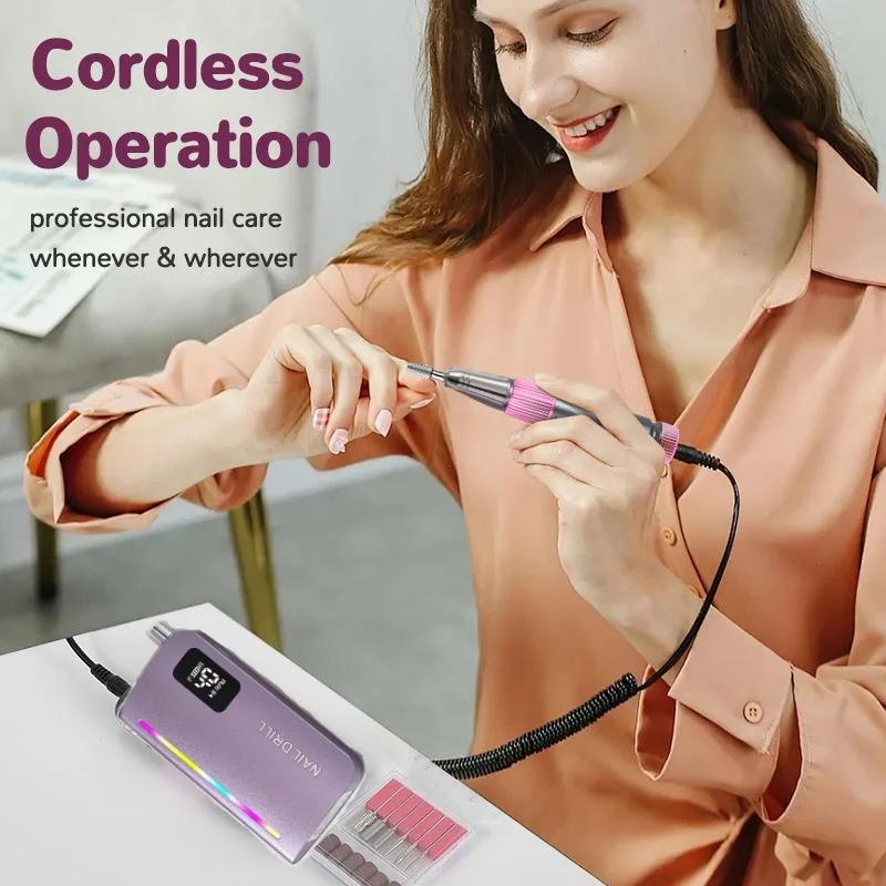 

Professional Rechargeable 75000 Rpm/Minute Cordless Electric Nail Drill with Lcd Display - Portable Battery Power Supply for Acrylic, Manicure, Pedicure and Polishing (Pink/Purple), Nail Beautician Accessories, Manicure Equipment, Fashionable Beauty Tools