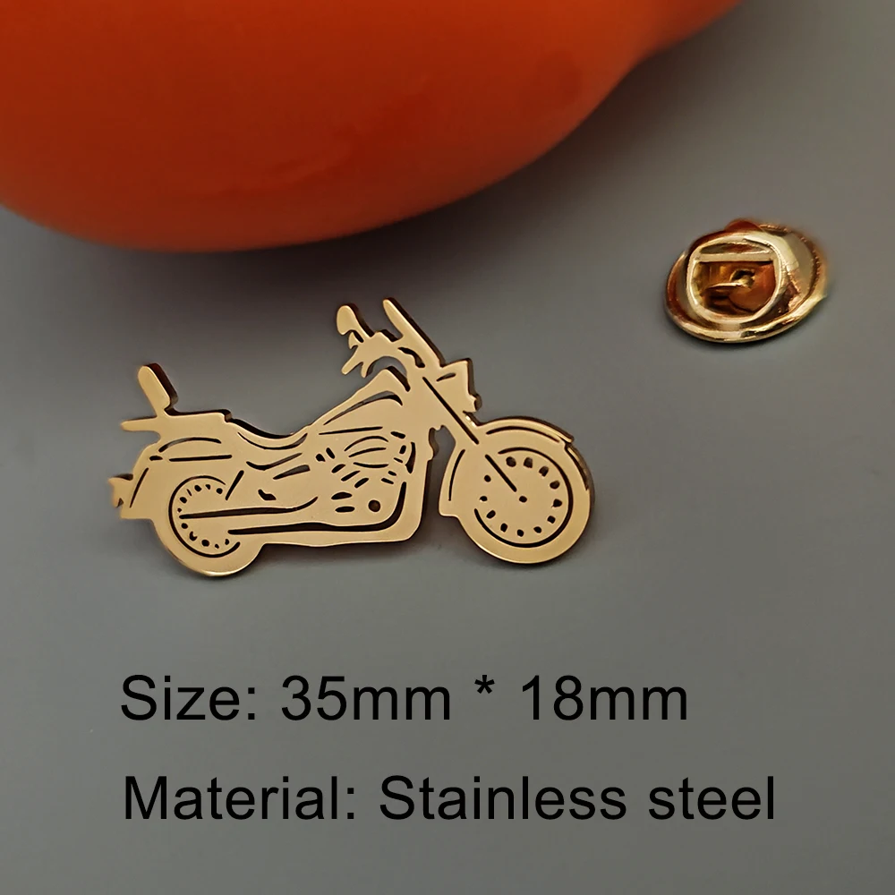 Brooch Pin Gold - Pozłacana stal nierdzewna, ażurowa przypinka motocyklowa