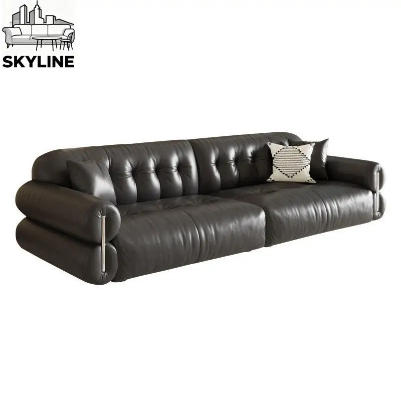 Sleek Modern Straight Black Leather Sectional Sofa Stylish Decor Lounge for Home Hotel Beauty Salon & Office Reception Area