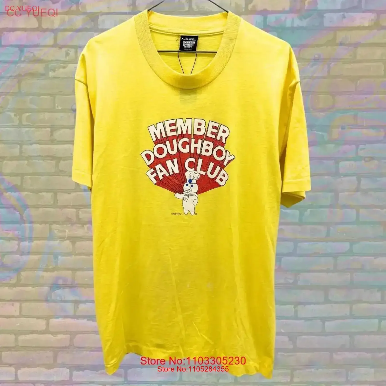 Vintage 80er Jahre Pillsbury Doughboy Fan Club T-Shirt Gelb Retro Nostalgie Ikonisches Produkt Größe XL Vintage gewaschen, weich, leicht abgenutzt
