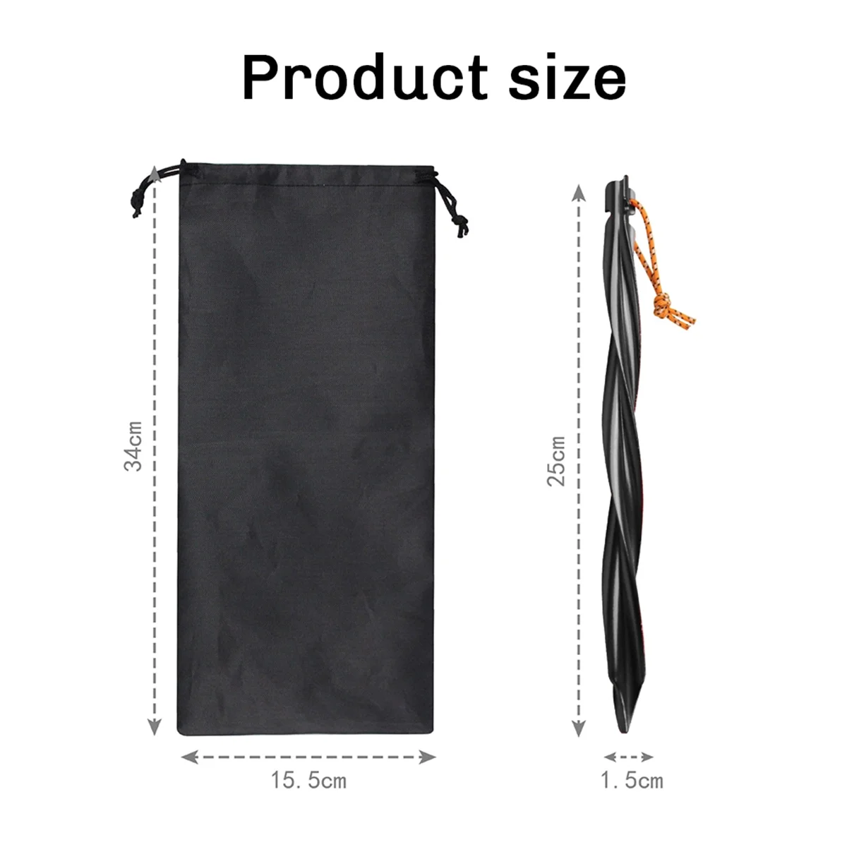 Windproof Outdoor Tent Pegs com saco de armazenamento, pregos moídos, Camping Acessórios, Fixação Preto, 12X 25 centímetros