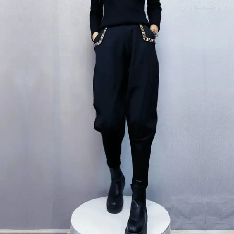 

Осень-зима, новая мода, эластичная талия, шнурок с принтом, женская одежда, корейские свободные шикарные брюки-фонарики с завязками на ногах и карманами