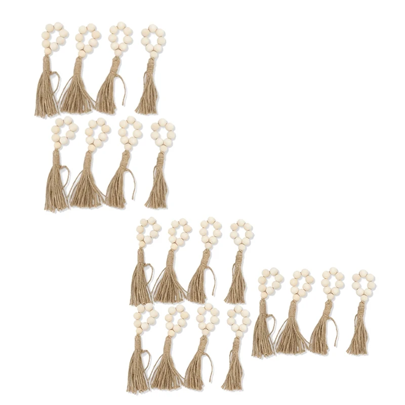 天然ホワイトタッセル、木製ビーズ、手作りナプキンバックル、農家タッセル