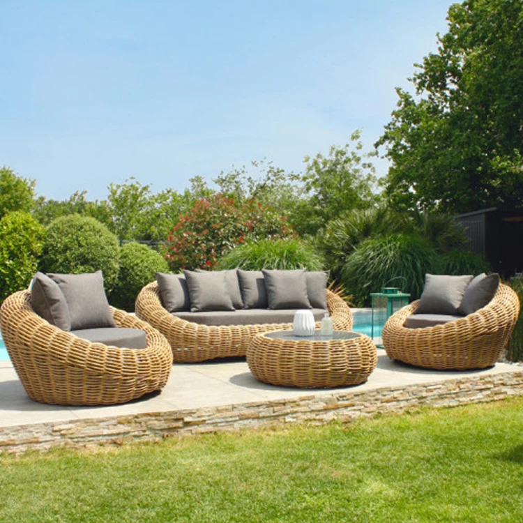 

Wholesale Aluminum Frame Round Rattan Patio Couch Set Leisure Handicraft Sofa Sponge Cushion Outdoor Garden Park Hotel Use