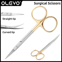 Tijeras quirúrgicas médicas dentales, alicates de soporte de aguja de 11,5 cm, mango chapado en oro de acero inoxidable, pinzas de Punta curva recta, herramientas