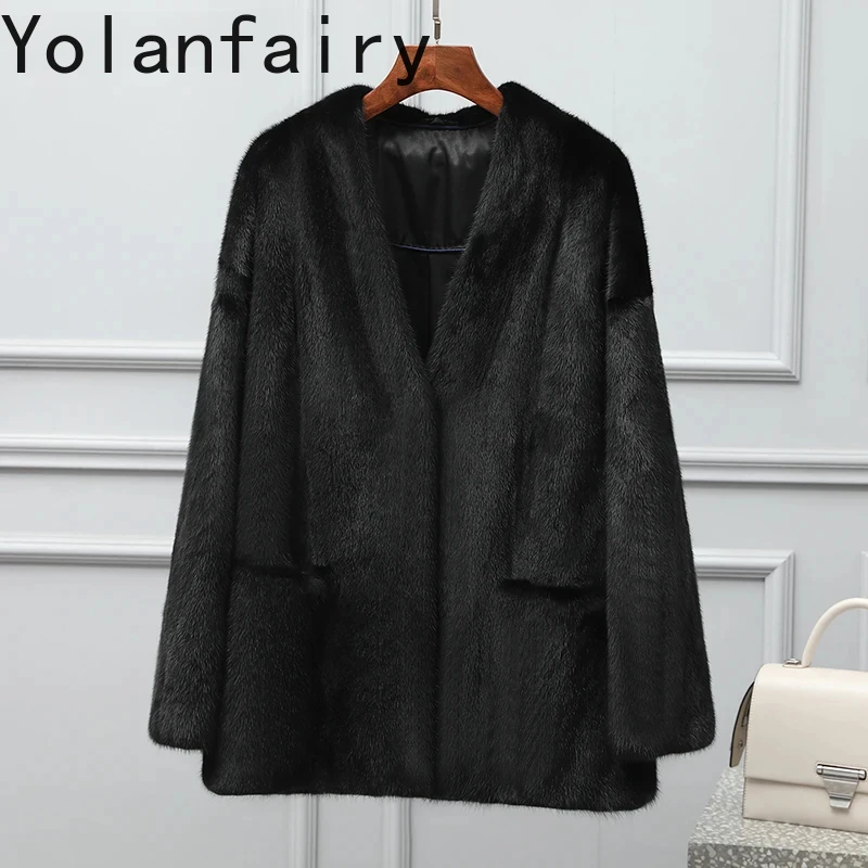 

Real Fur Coat Women Luxury Autumn Winter 2024 Short Mink Fur Jacket for Woman Korean Style V-neck Fur Coats Casaco Feminino