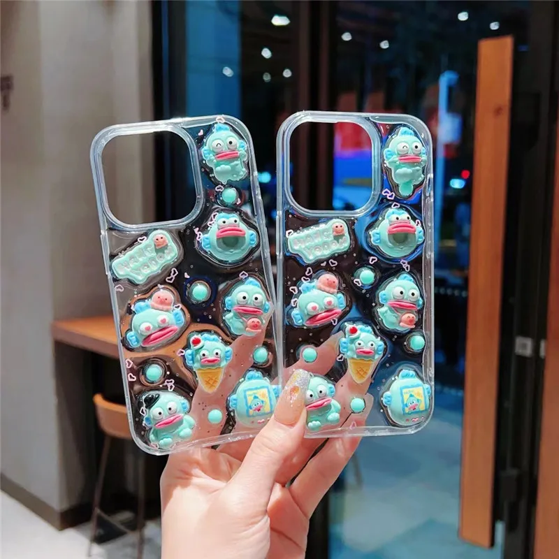 Japan Anime Brand Sanrio Hanyodon DIY Drop Glue Phone Case for iPhone 11 12 13 14 15 Pro Max Plus ins Cute Cartoon Hard Cover