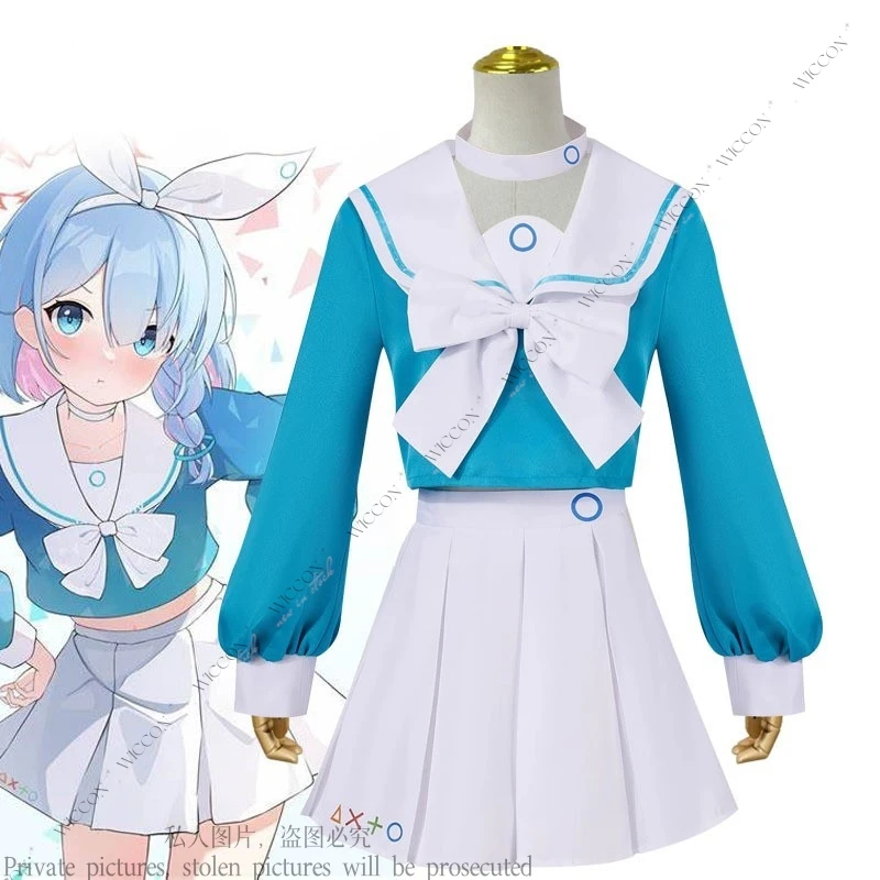 

Alona Cosplay Game Anime Blue Archive Costume Outfit JK School Uniform Halloween Carnival Roleplay Blue Dress Woman