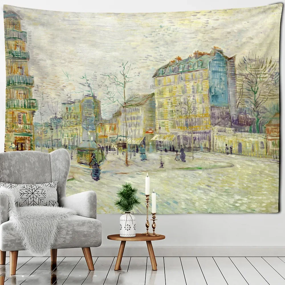 

Tapestry Bustling City View Van Gogh Painting Tapestry Oil Painting Wall Hanging Art Style Living Room Bedroom Home Decorations