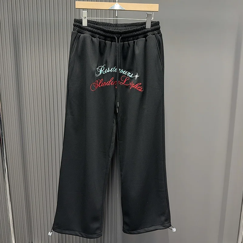 

American Street Retro Letter Embroidery Wide Leg Casual Pants Men Women Design Sense of Wide Leg Ankle Binding Sports Trousers