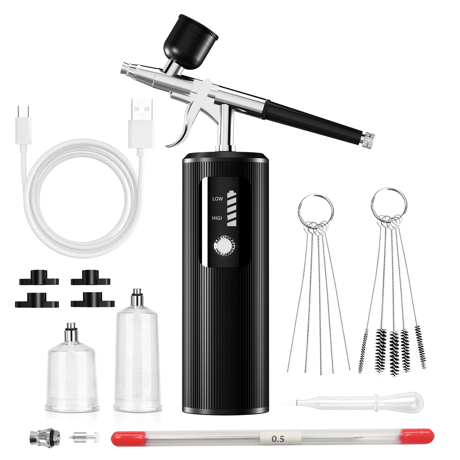 

Cordless Nail & Hair Brush Kit ABS Airbrush Compressor with Paint Machine Gun for Cake Decorating