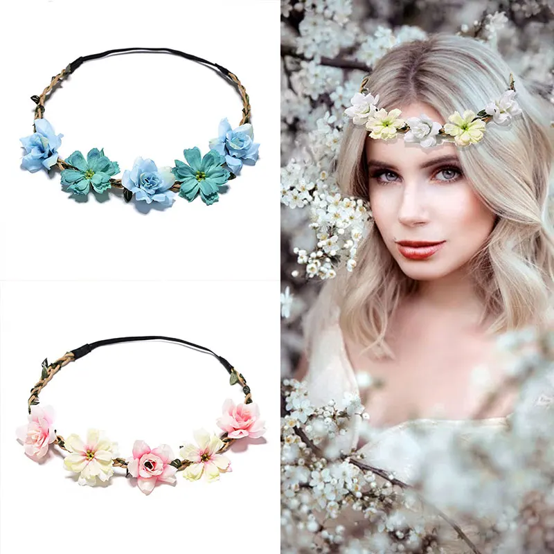

Bridesmaid Flower Headband Crown Handmade Silk Floral Hair Garland for Women Wedding Party Boho Festival Accessories