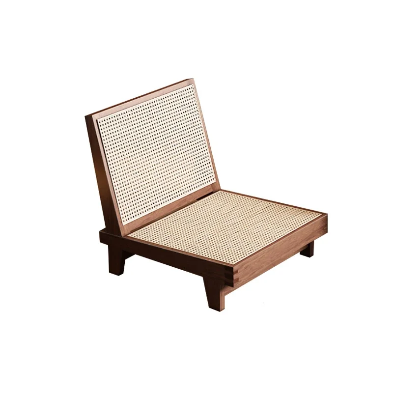 Solid wood rattan woven tatami table and chair combination balcony single person leisure small tea table and backrest chair