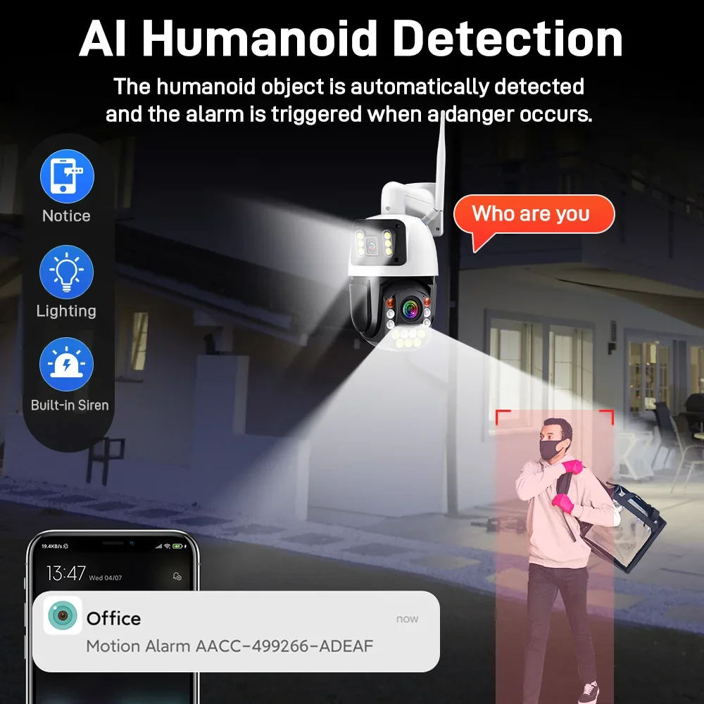 كاميرا مراقبة واي فاي PTZ 50X بصرية بدقة 8 ميجابكسل 4K وشاشتين معدنية خارجية لاسلكية 360 درجة °   كاميرا IP الأمنية للمنزل الذكي iCSee