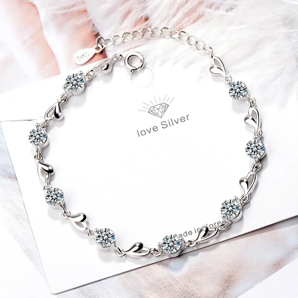 

925 Sterling Silver Heart Zircon Bracelet Women's Luxury Evening Jewelry Accessories