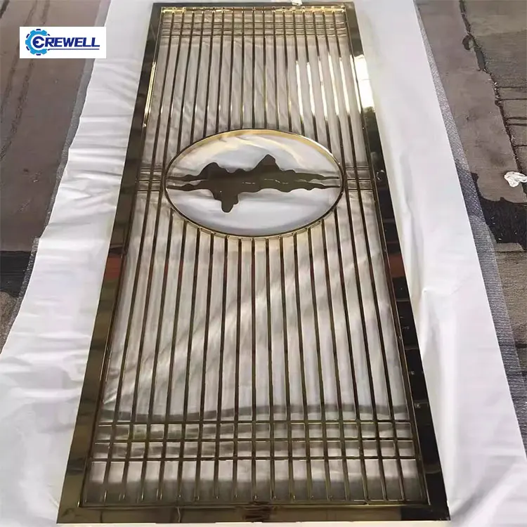 AIROW Bronze Vertical Slat Screen Symmetric Double Panel Hollow Partition New Chinese Style for Entryway Lobby Decor