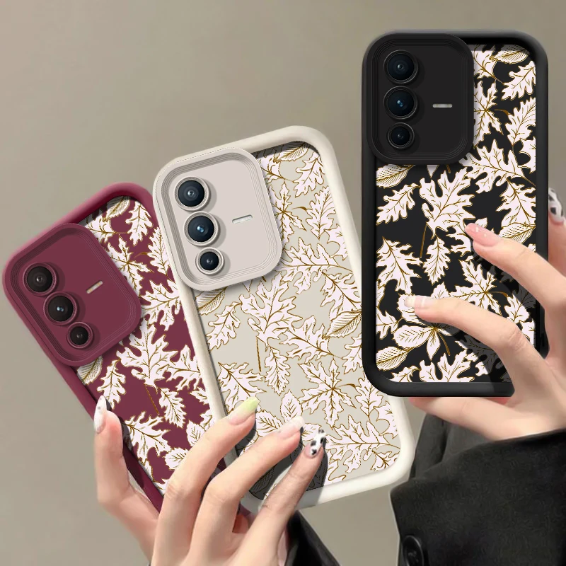 Leaves Pattern Phone Case For Vivo V70 FE V60 Lite V50 V40 Pro V30 SE V29E V29 V27E V25 V23 Shockproof Silicone Matte Soft Cover view 2