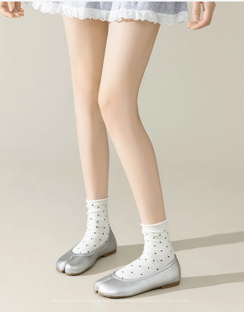 Polka Dot Tabi Zehensocken Damen Baumwolle Einfarbig Japanische Kimono Flip-Flop-Sandalen Split-Socken Mittel Schwarz Weiß Zwei-Zehen-Socken Finger – Detail 16