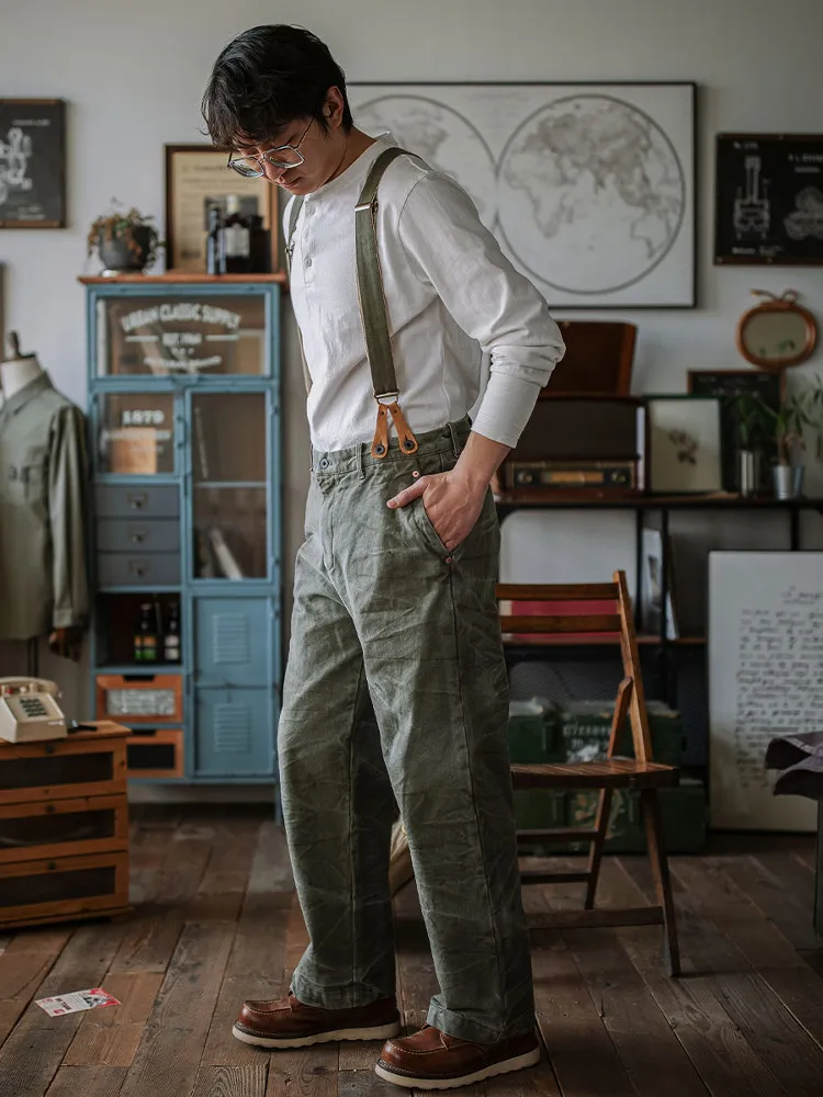 

Indigo Sea American Retro Heavyweight Dyed Waed Cotton Straight Leg Overalls Workwear Utili Pants Vintage Leisure Trousers