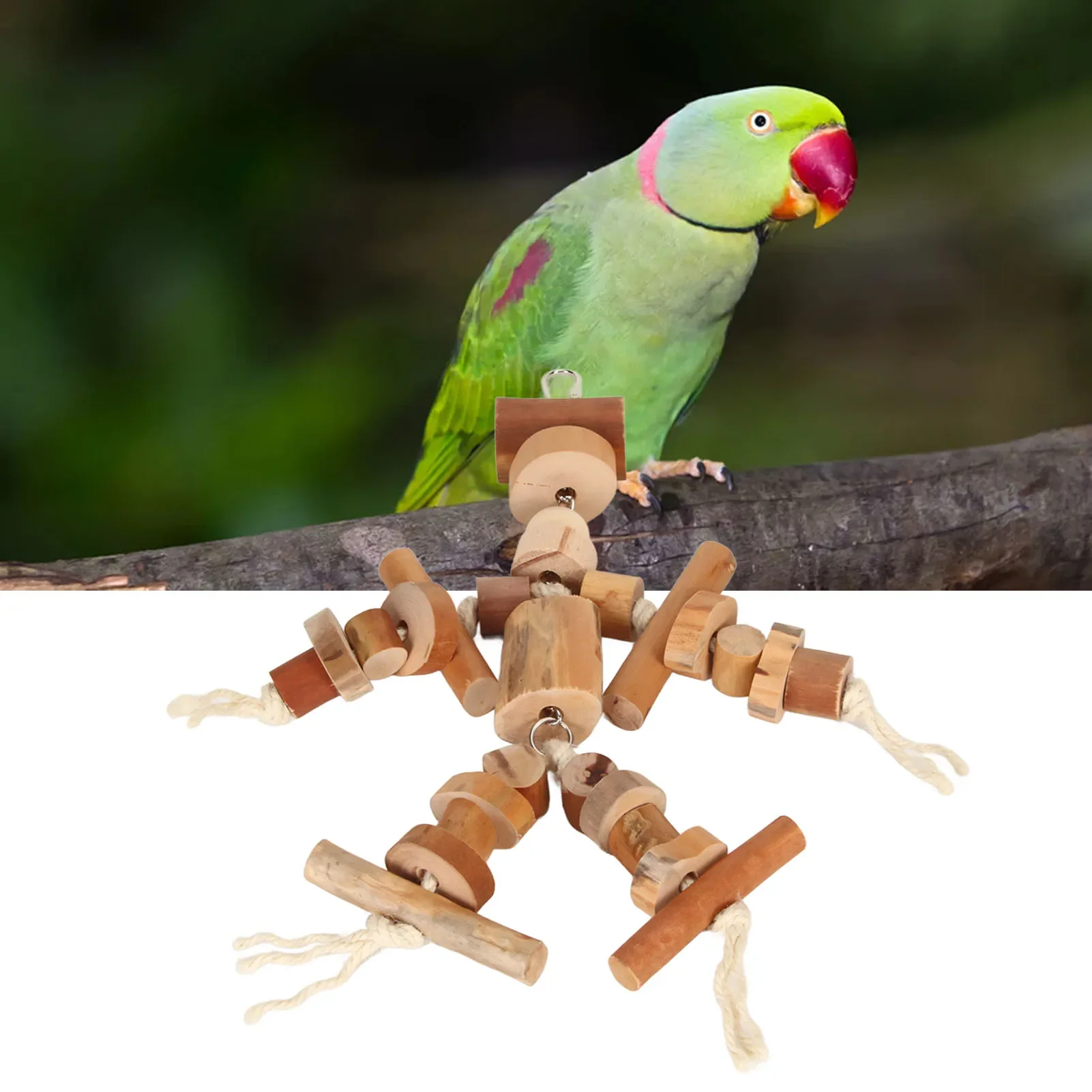 Parrot Toys Wood Blocks Bird Toys Reduce Anxiety Exercise Beak Bird Chew Toys With Movable Hooks For Birds Parrots