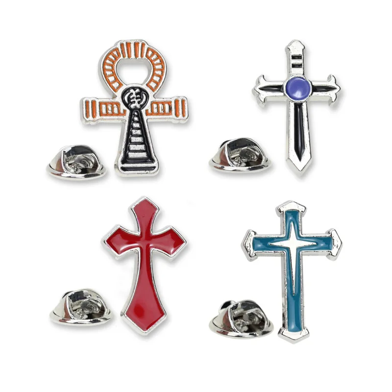 Metal Cross Series Badge Pin Christian Catholic Customized Zinc Alloy Badge Crafts Dripping Church Brooch Badge