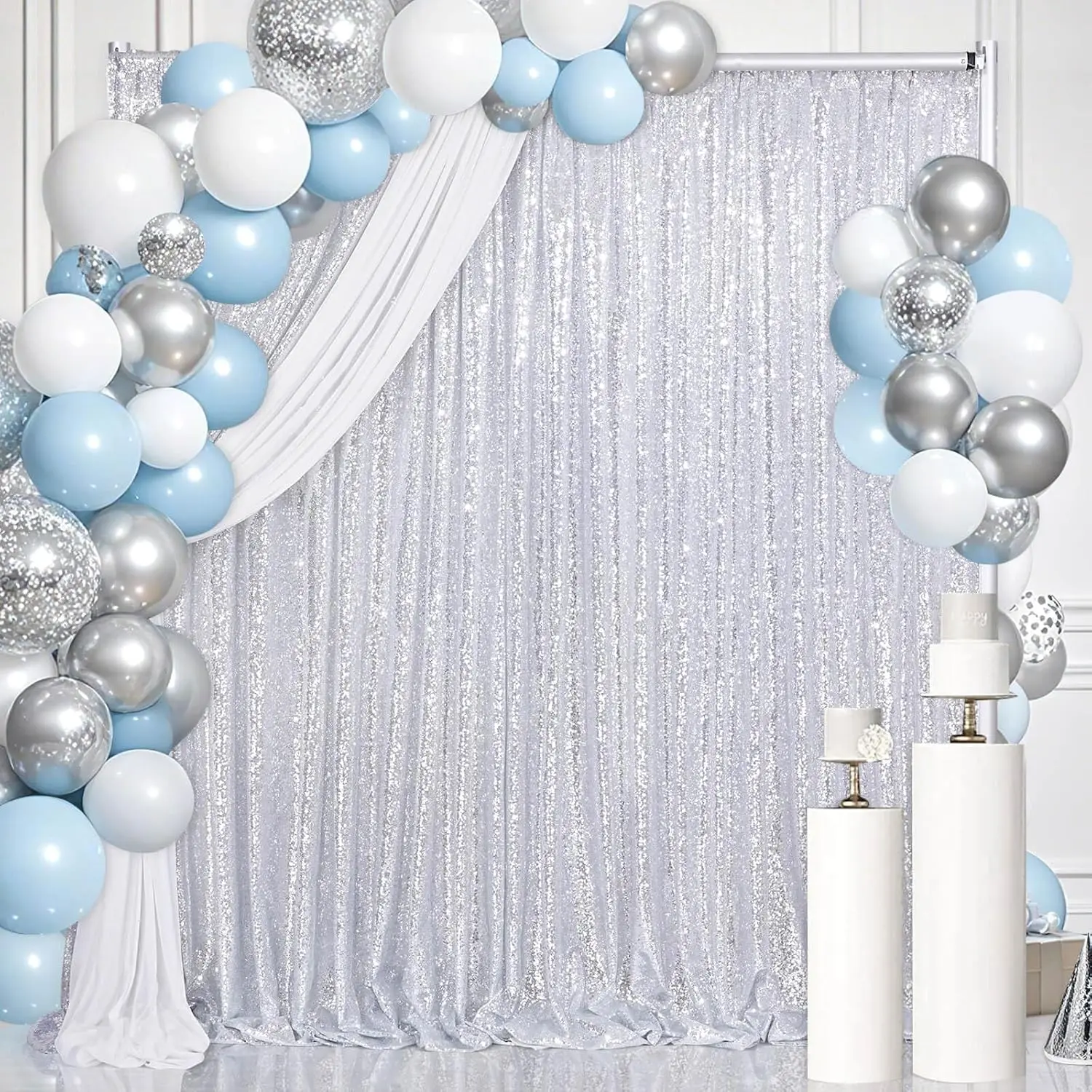 

3Pcs-7ftx7ft Sequin Backdrop Curtains: Silver Curtain Backdrops for Party Birthday Wedding Photography Background Decorations