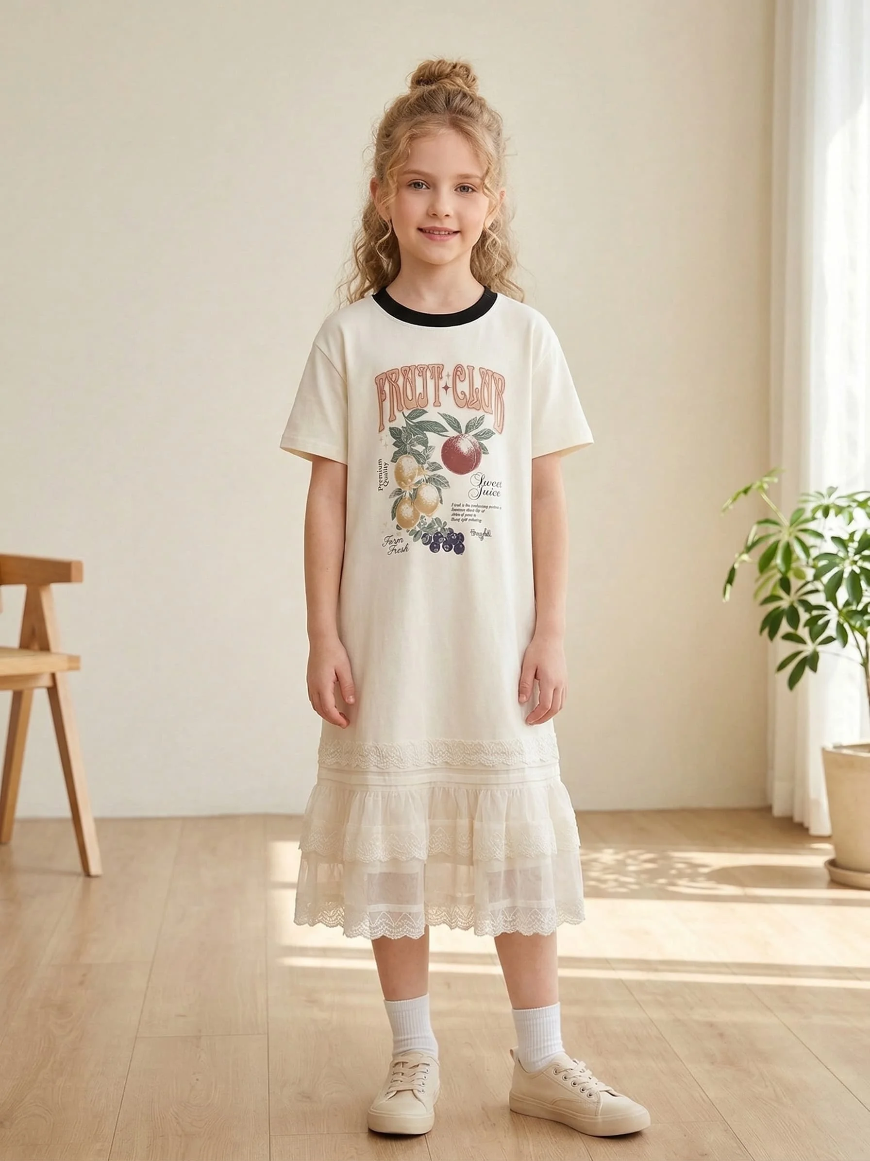 Toddler Girls Fruit Graphic T-Shirt Dress Children Summer Short Sleeve Casual Cotton Sundress Kids Soft Costume Baby Clothing