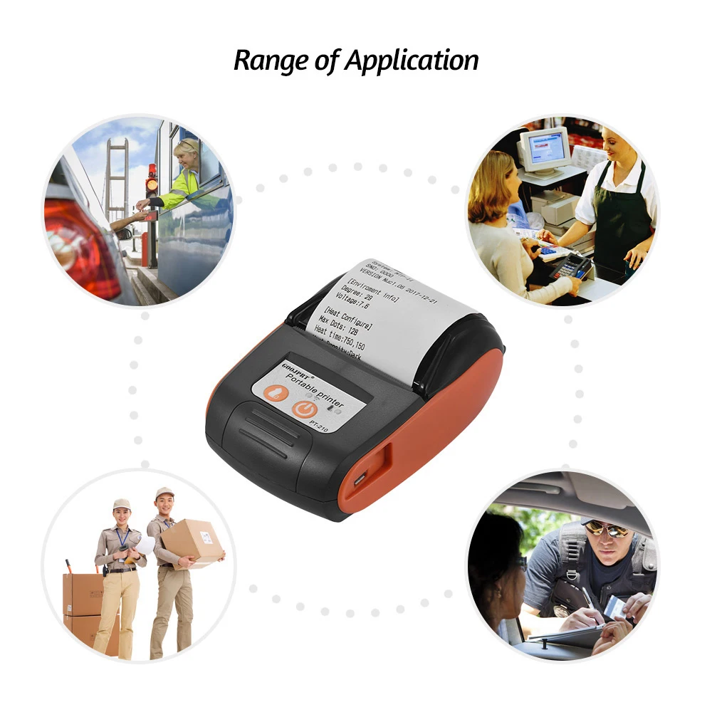 Imagem -06 - Goojprt Impressora Térmica Portátil Impressora de Recibos de Logística Lojas de Varejo Restaurantes e Fábricas Handheld 58 mm Pt210
