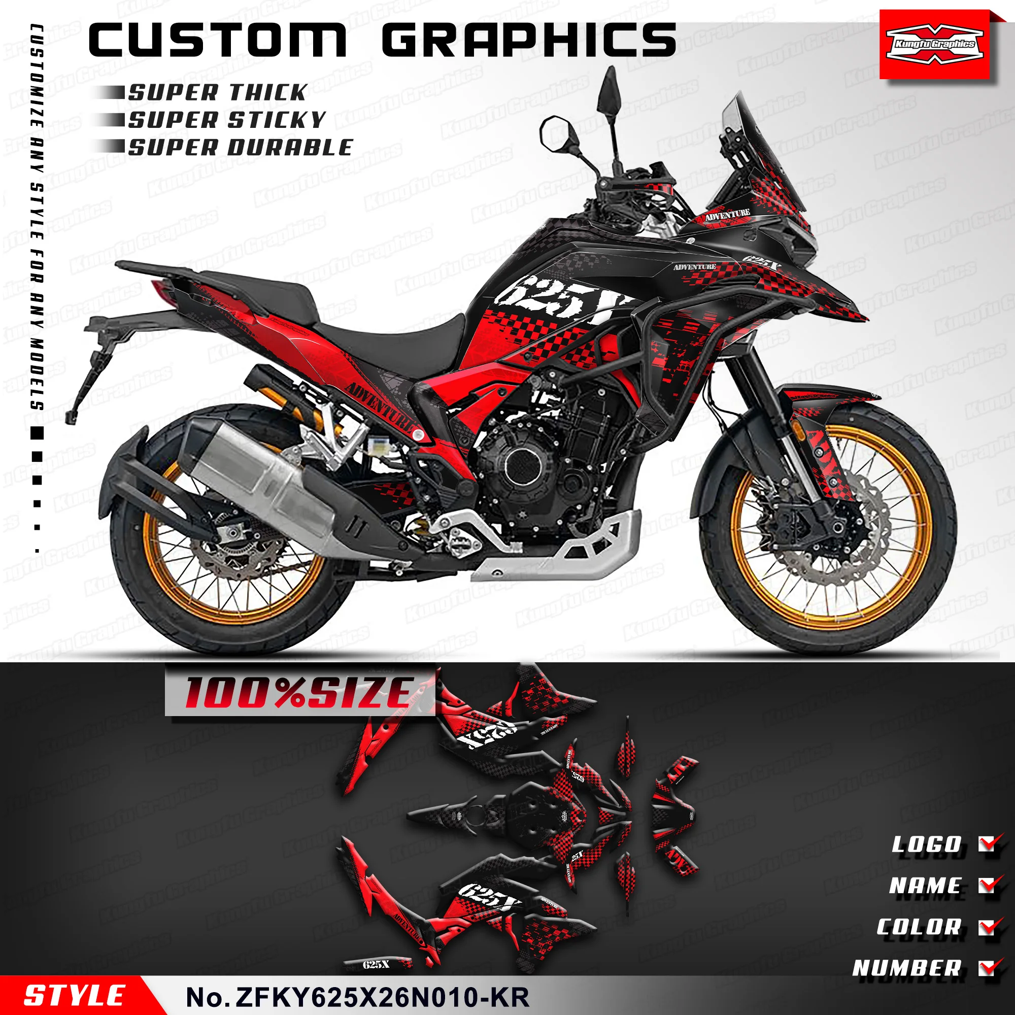 KUNGFU GRAPHICS Stickers Complete UV Resistant Laminate for KOVE 625X Motorcycle Graphics Label Refurbishing