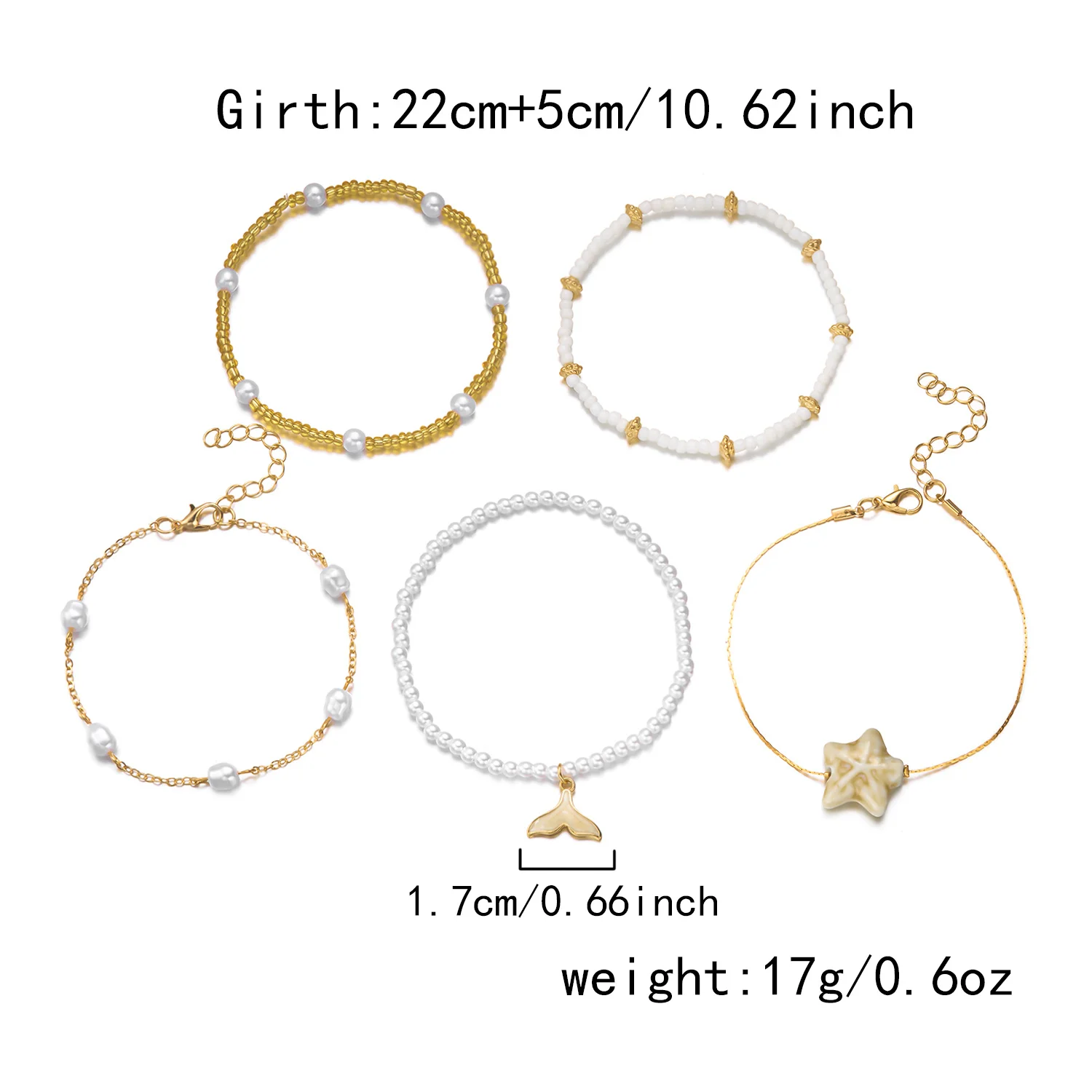 Sommer Strand Muschel Seestern Mehrschichtiges Gestapeltes Fußkettchen für Frauen Einfaches Handgemachtes Reisperlen Elastisches Fußkettchen Boho Fußschmuck – Detail 9