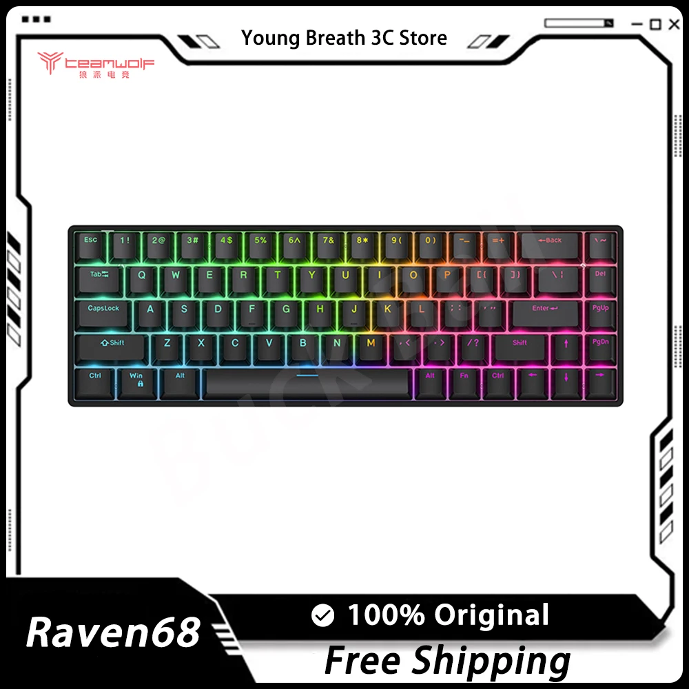 Teamwolf RAVEN68 Mechanical Keyboard Wired Gaming Magnetic Switch Keyboard 8K Quick Trigger Keyboard Custom Gamer Pc Accessory