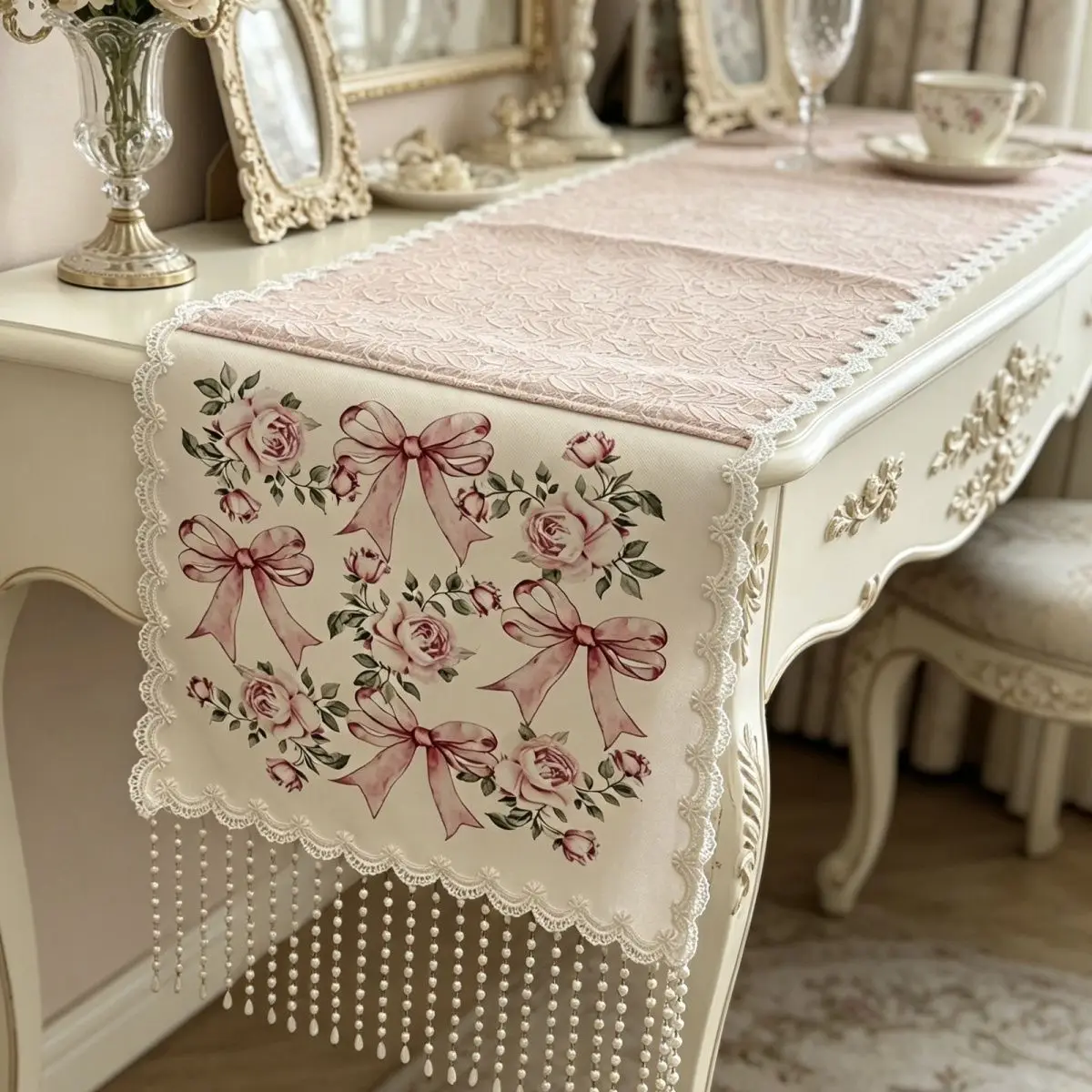 American retro style premium embroidered tablecloth lace light luxury long coffee table chest cover