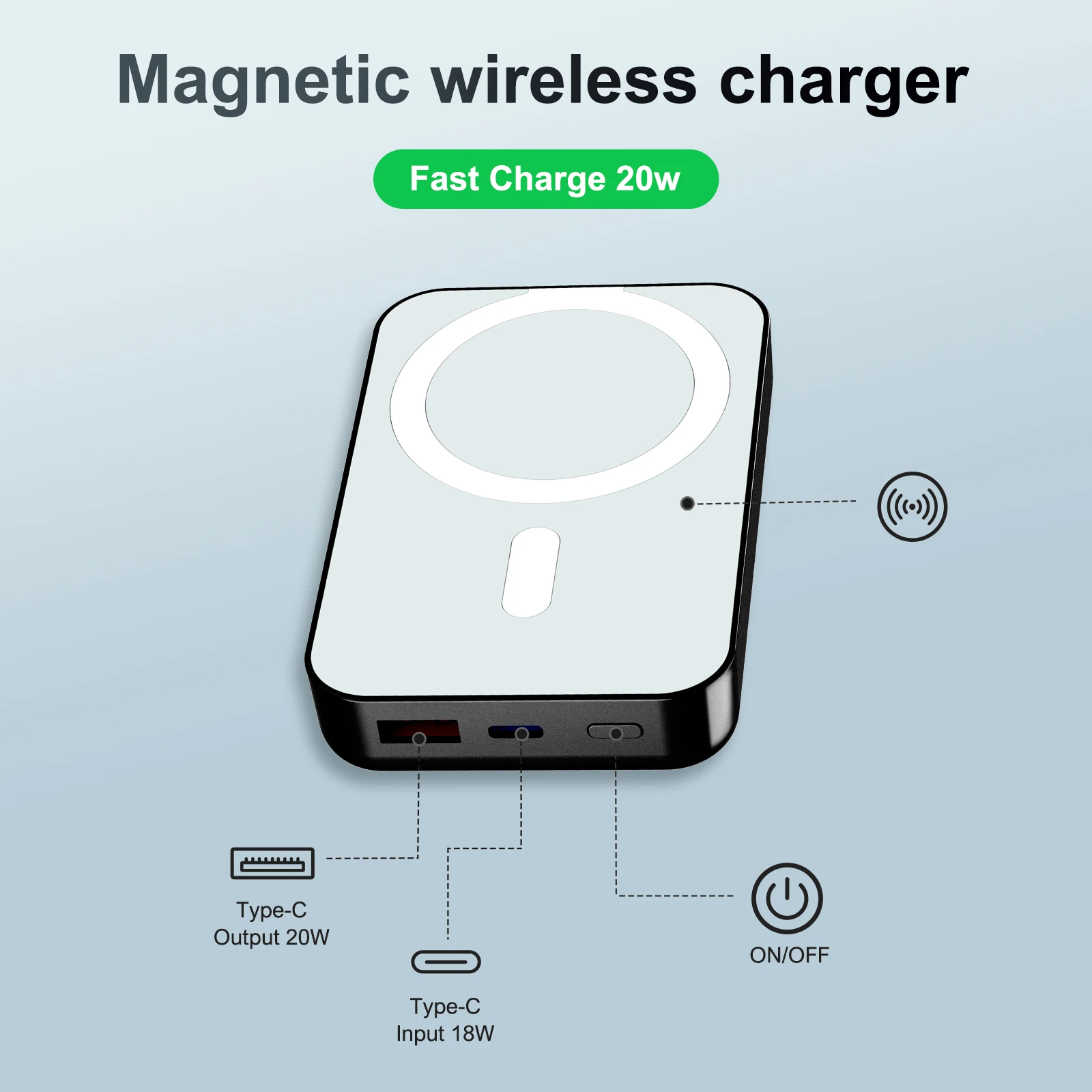 10000mAh Magnetic Power Bank Wireless Magnetic PD20W Portable Fast Charger LED Display External Battery for Magsafe IPhone