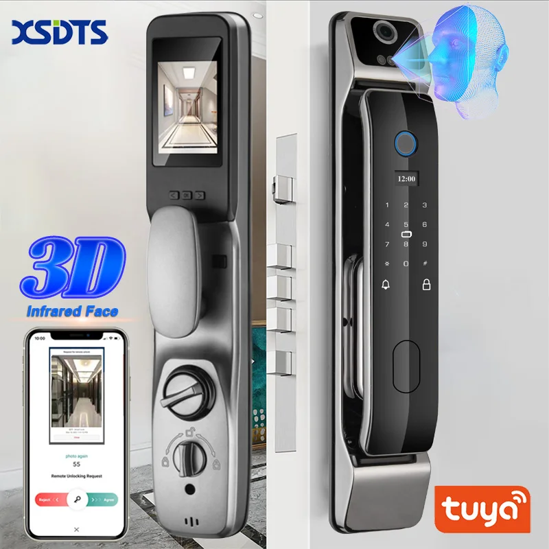 Tuya Smart 3D Face Door Lock Security Face & Camera Monitor Intelligent Fingerprint Password Biometric Electronic Key Unlock