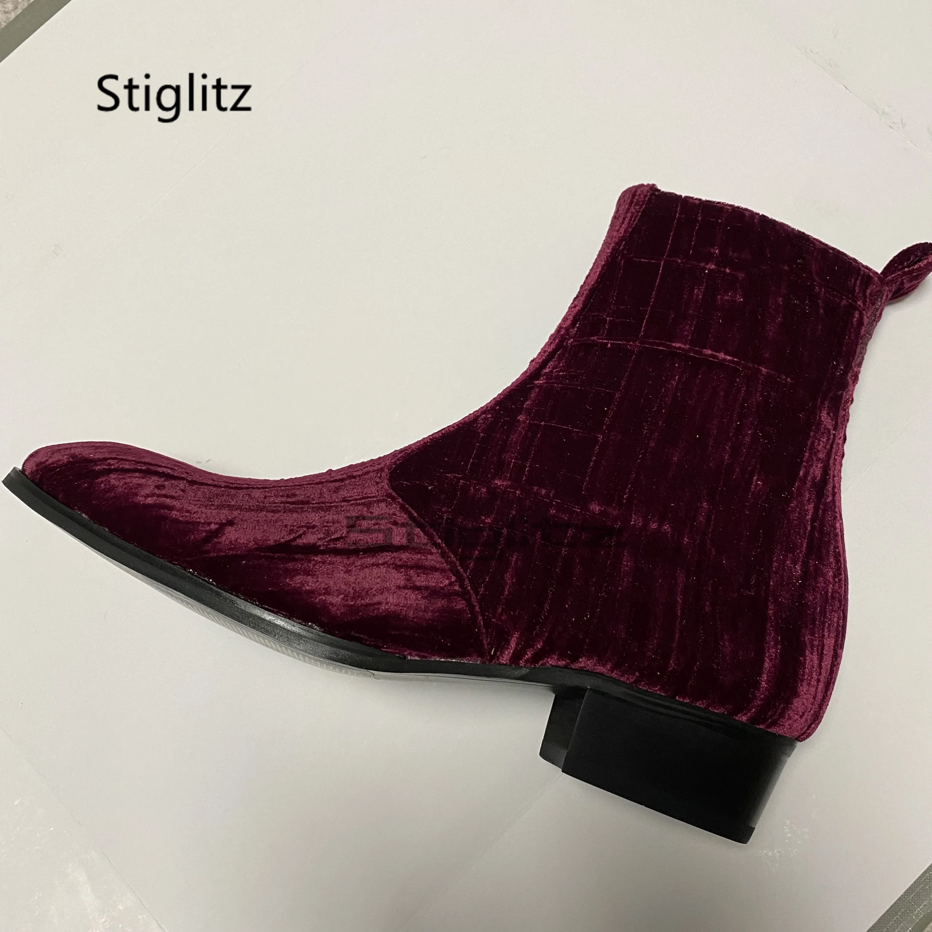 أحذية تشيلسي المخملية باللون العنابي للرجال مدببة بسحاب جانبي لزيادة الارتفاع أحذية زفاف عصرية مصنوعة يدويًا من جلد الغزال البريطاني #6