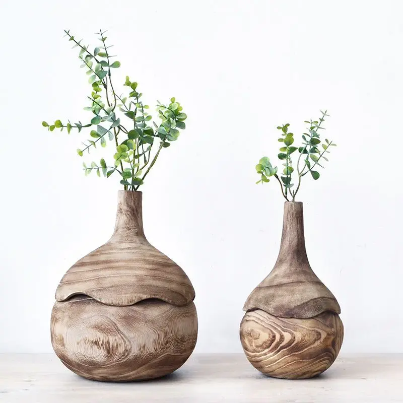 

Natural Wooden Vase Modern Minimalist Scandinavian Living Room Decoration Nordic Tabletop Flower Vase Ornament Home Decor