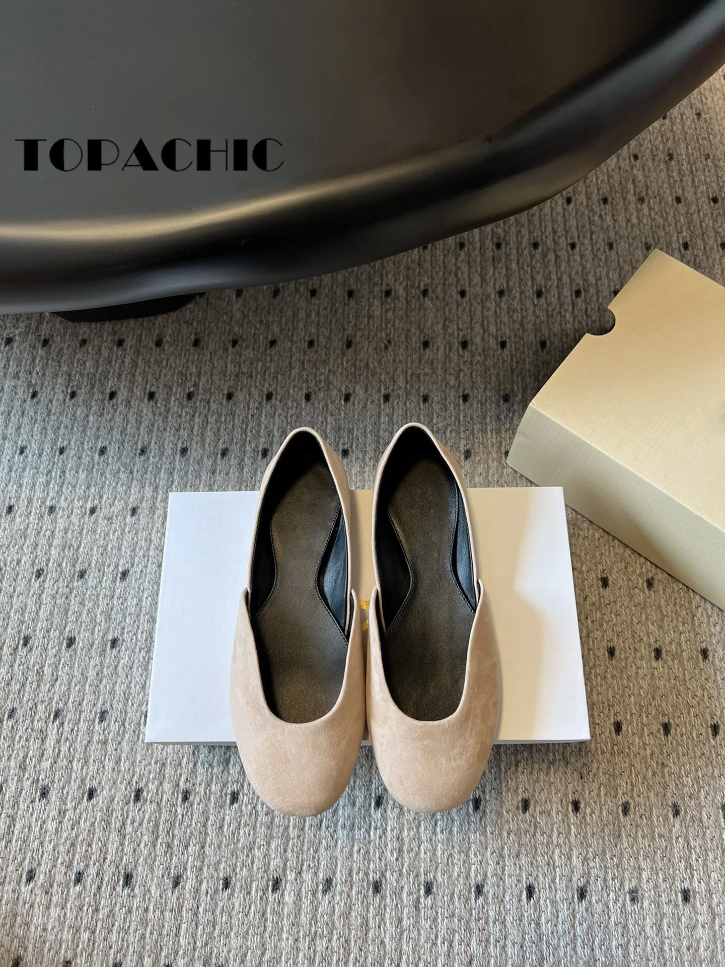 7.19 TOPACHIC-Women Cow Leather Soft Comfortable Flat Sole Shoes Shallow All-matches Commuter Round Toe Genuine Leather Pumps