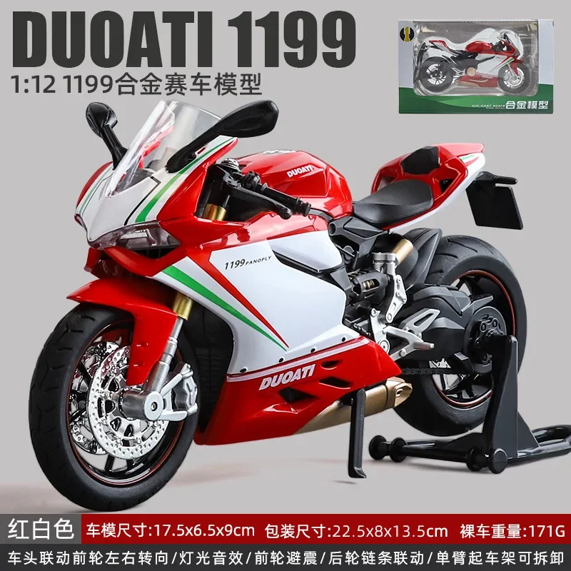 1:12 Ducati 1199 Simualtion Racing Motorcycle Model Collection Miniature Voiture Sound Light Diecast Motorbike Toy Boy Gift M69