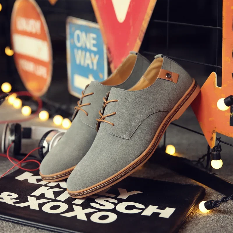 Men\'s Casual Shoes Suede Leather Men Shoes Business Dress Shoes Comfortable Oxfords Man Party Wedding Leather Shoe Plus Size 48