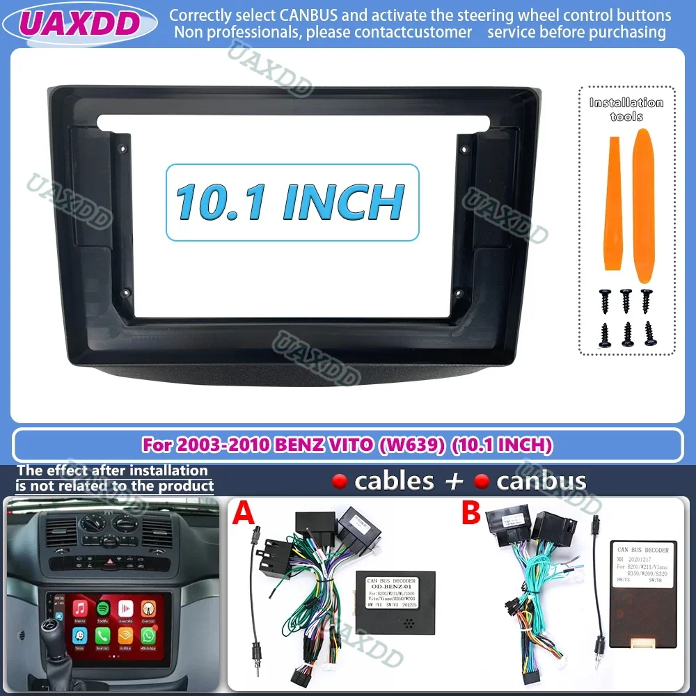 Autoradio-Faszien-Rahmen für Mercedes Benz Vito W639 2003–2010, 10,1 Zoll, 2 DIN-Stereo-Panel, Kabelbaum, Canbus-Decoder, Android