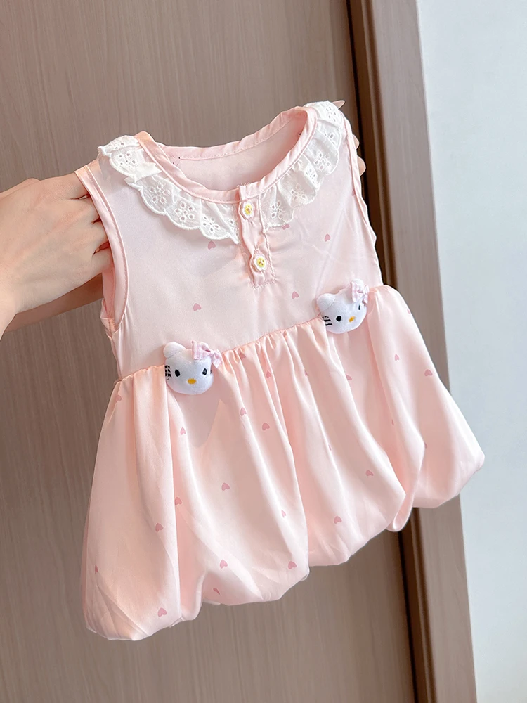 プリンセススタイルベビーガールサマースリムストラップロンパーススカート2026新作小さめベビーお尻カバー服キュートレース普段着