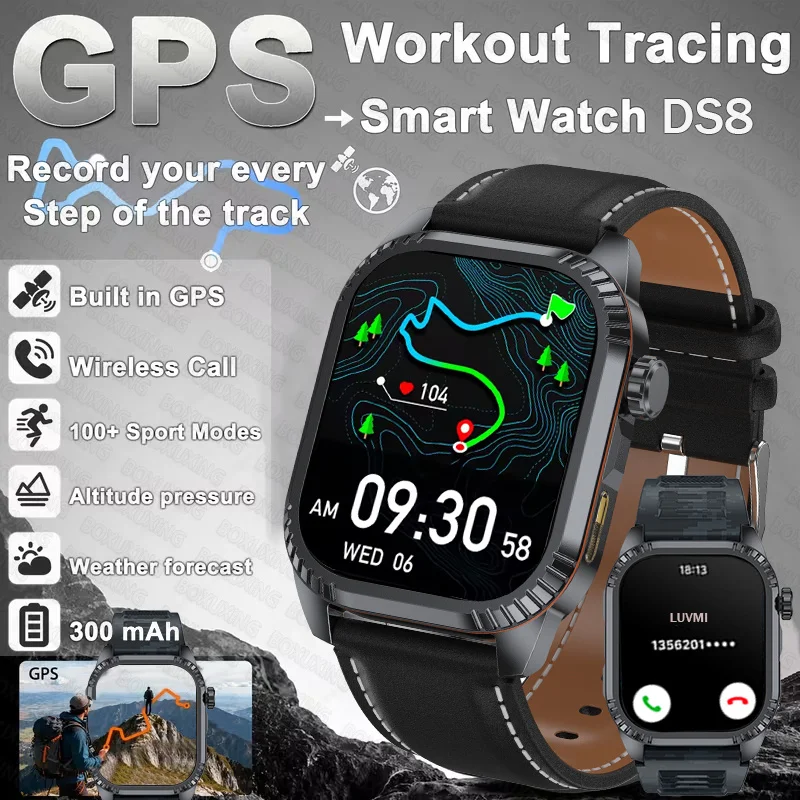

2026 New GPS Smart Watch outdoor Military Compass LED Flashlight Smartwatch Men IP68 Waterproof 100+Sport Modes BT Call Watch