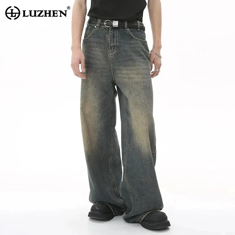 LUZHEN Wornout Denim Pants Cheap High Quality Trendy Straight Jeans Casual Loose Wide Leg Men\'s Autumn Vintage Fashion 9C354