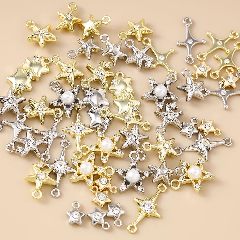 Leslie 5 Stück exquisite süße Kristall-Polaris-Charms, Sterne-Anhänger für handgefertigte Tropfen-Ohrringe, Halskette, Armband, DIY-Schmuckherstellung – Detail 2