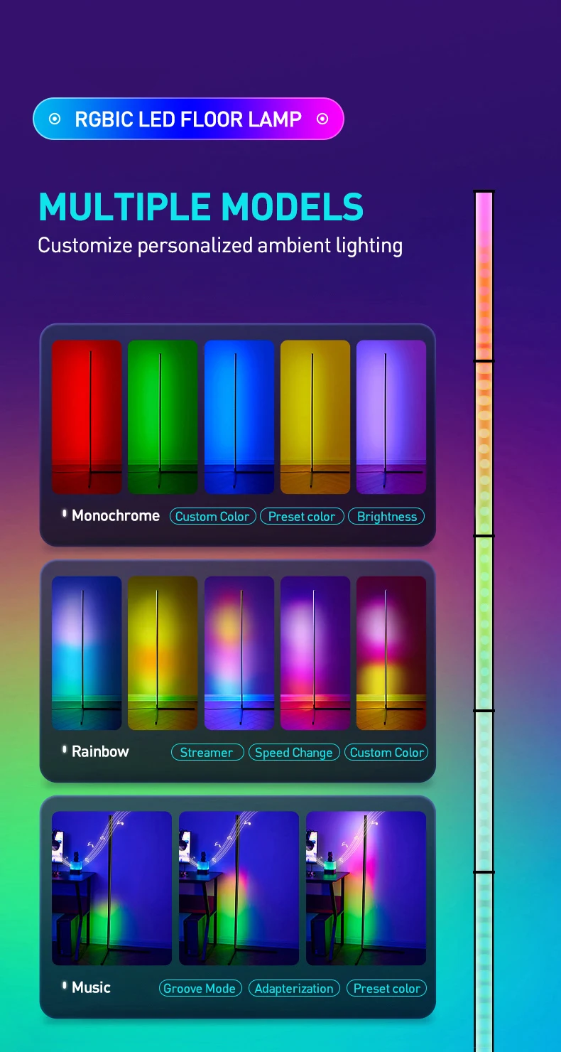 200cm RGB Tuya Floor Lamp Smart APP Remote Control Modern Corner Floor Light Atmospheric LED Stand Lighting Festival Decoration