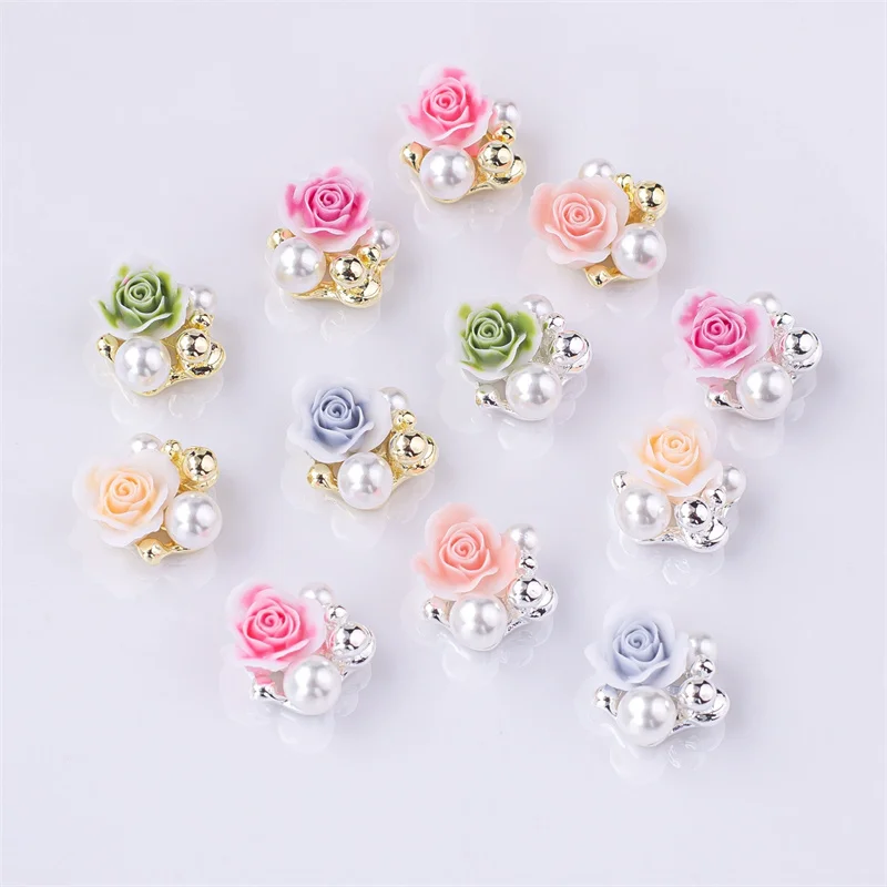 10 unids/lote de diamantes de imitación de lujo para decoración de uñas, decoración de perlas, dijes para uñas, piezas de gemas de aleación para adornos de manicura, accesorios para uñas