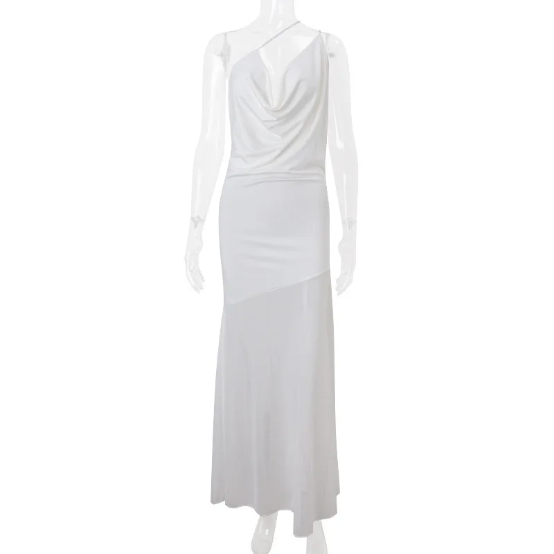 

Blifanbo Sexy Spaghetti Strap See Through Sleeveless White High Waist Maxi Dress For Women Naked Back Patchwork Summer Evening D