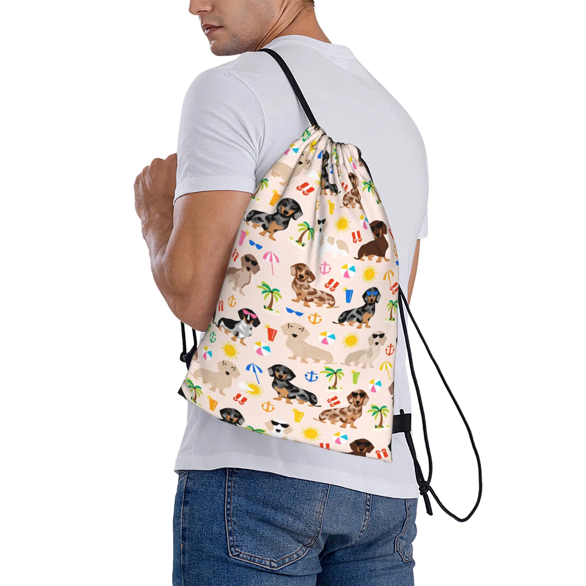 Dachshund Drawstring Bag  Sports Camping Men BackpacksWaterproof Retro Sackpack String Bags